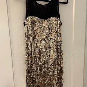 slim fit dress slacks Black - Gold Velvet Sequin High Neck A-Line Shift Show Choir Dress - ships 4 to 6 Weeks L main image 0